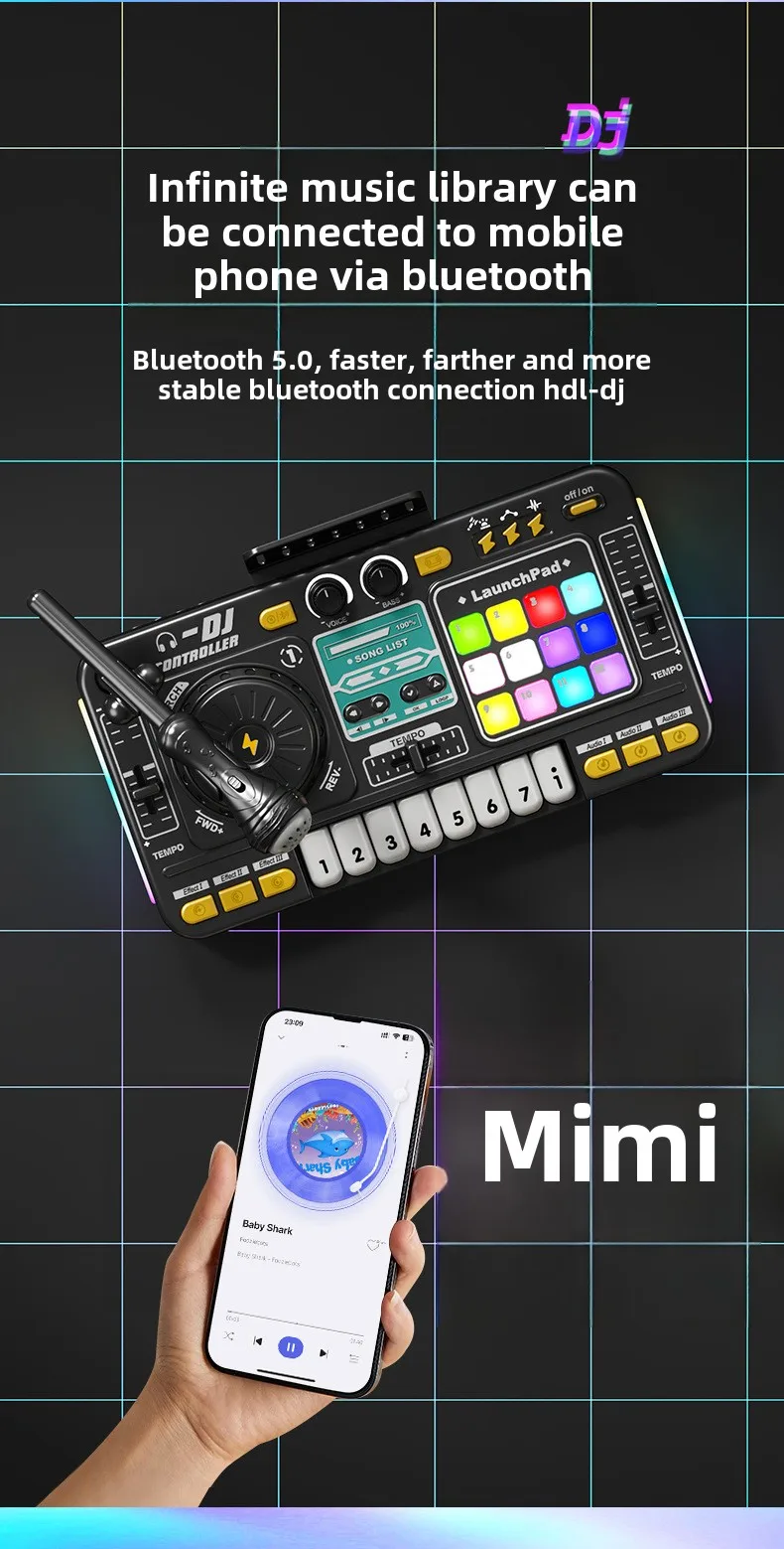 Childrens DJ Mixer Toy - Multifunctional Simulation Controller Sound Card