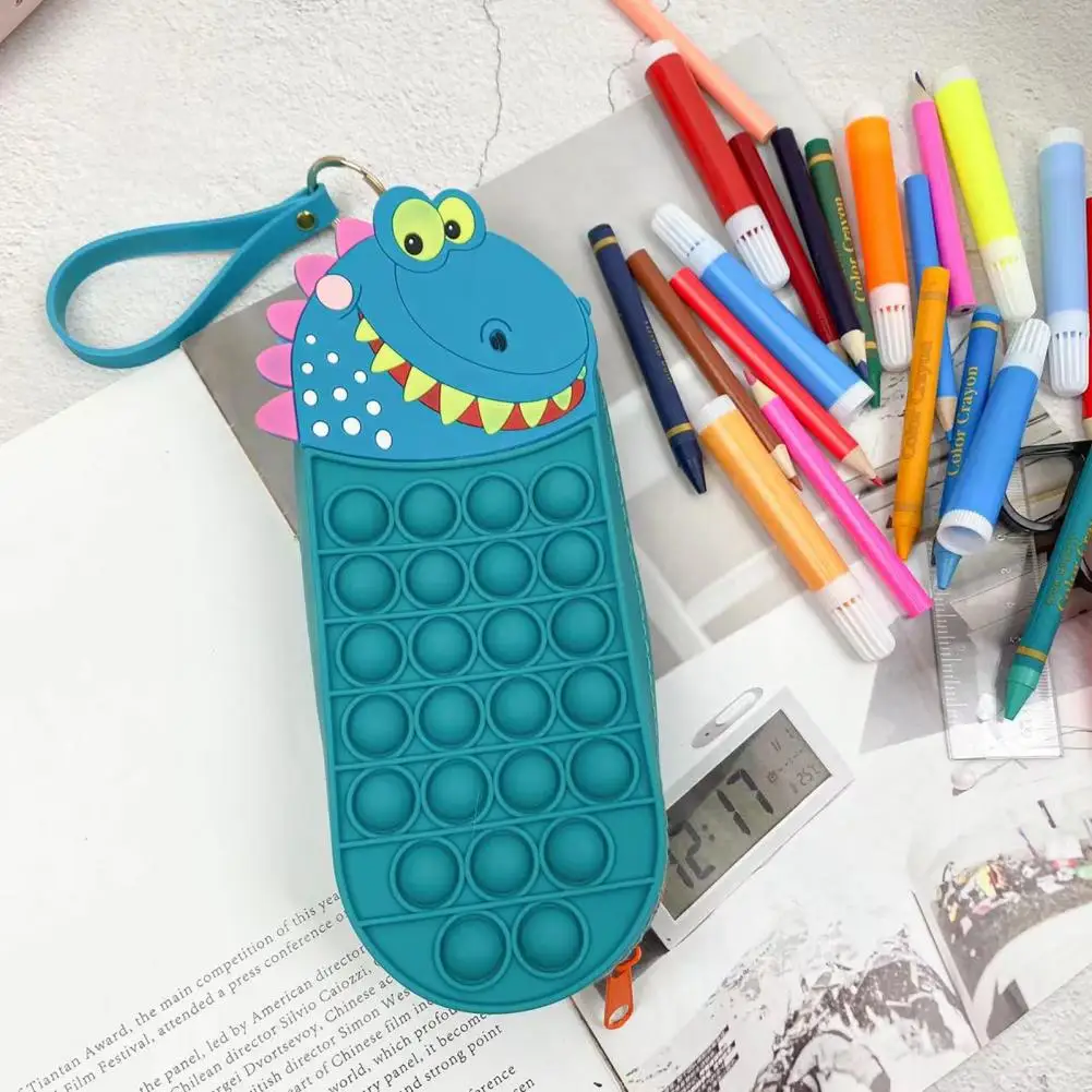 Pencil Case Cartoon Shape Silicone Push Bubble Case Stress Relief Pencil Holder for Children