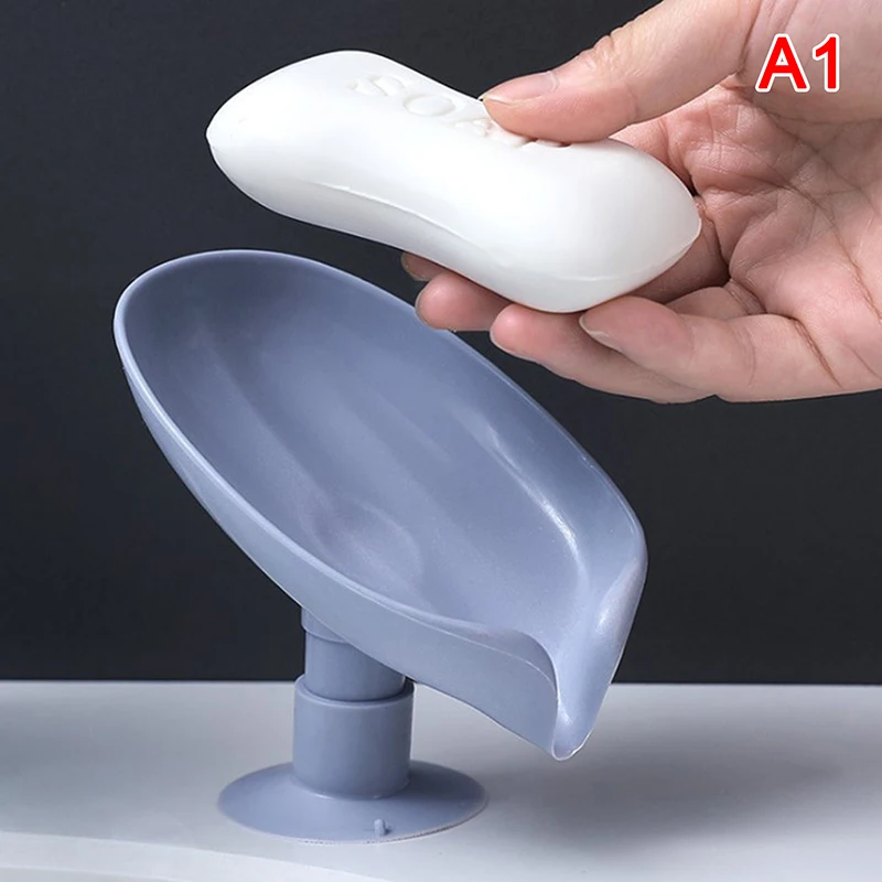 Leaf Shape Soap Box Punch Free Suction Cup Soap Dish Drain Soap Holder Box Bathroom Accessories Toilet Laundry
