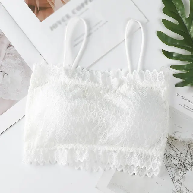 2021 Female Summer Crop Tank Top Women Fashion Deep V Lace Bras Embroidery Floral Tank Top Bra Wrapped Chest Camisole Padded Bra white 3