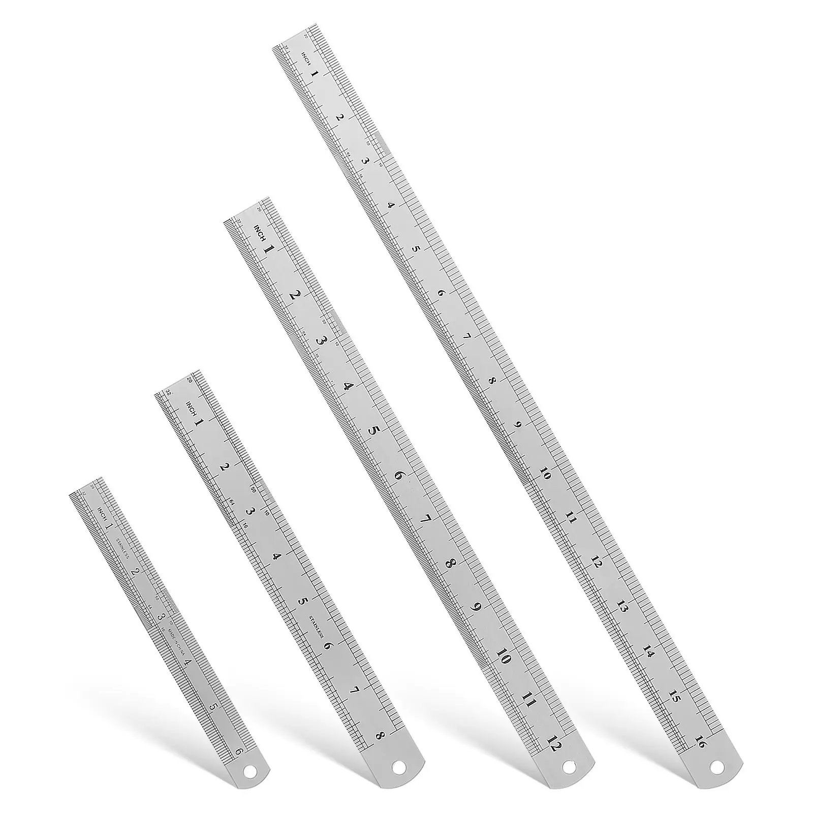 4Pcs 측정 눈금자 스테인레스 스틸 양면 스케일 15 20 30 40Cm 엔지니어 건축가를 위한 전문 금속 눈금자 세트