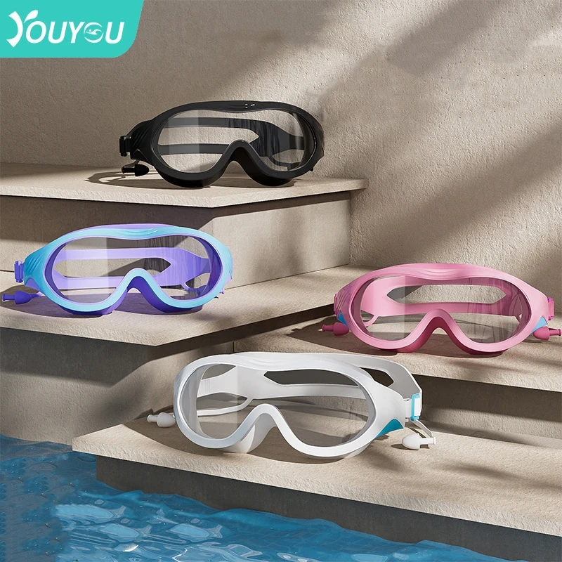 6 colors universal swimming goggles for adults women men waterproof swim goggles diving goggles with earplugs nose clip Adults Professional HD Anti-fog Swim Goggles With Earplugs Big Frame UV Protection Adjustable WaterProof Silicone Swim Eyewear