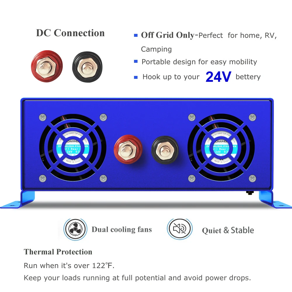 1000W Pure Sine Wave Solar Inverter 12V to 220V Off Grid Power Inverter Generator Converter 24V/36V/48V DC to 120V/230V/240V AC