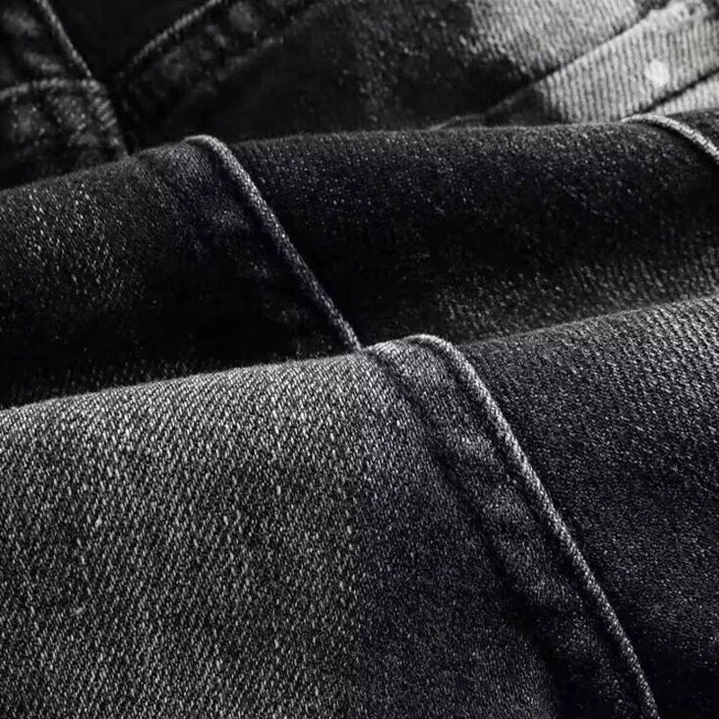 Street Fashion Men Jeans Retro Black Gray Stretch Slim Fit Painted Ripped Jeans Embroidery Patched Designer Hip Hop Brand Pants