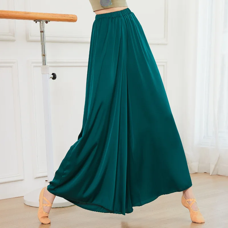 

Satin Dance Clothing Girl Artial Arts Training Art exam Performance Dance Pants Elegant Wide Leg Pants Elastic Waist Dance Pants