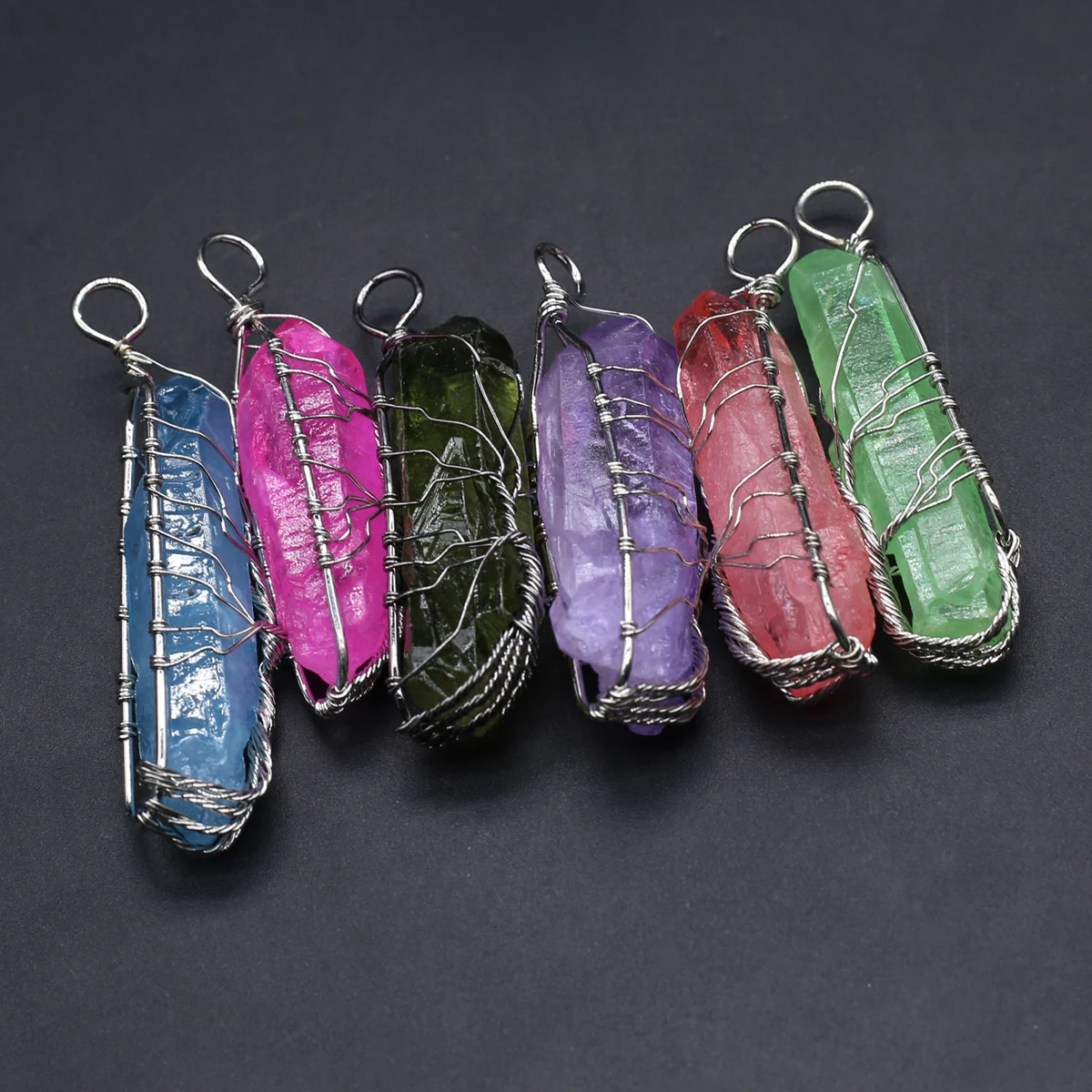 6PCS Natural Semiprecious Crystal Column Pendant with Spiritual Healing Jewelry Making DIY Necklace Accessories