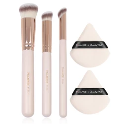 Enhanced Makeup Brush and Sponge Set - 5 - Piece Beauty Tools for Foundation and Concealer (Apricot)