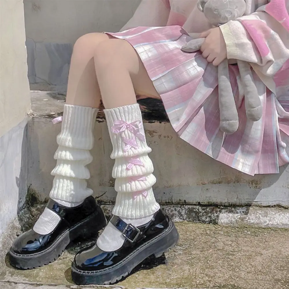 Children Leg Warmers Autumn Winter Wool Leg Warmers Japanese JK Bow Bandage Socks Cute Sweet Lolita Cosplay Foot Cover Girl Knee Protection