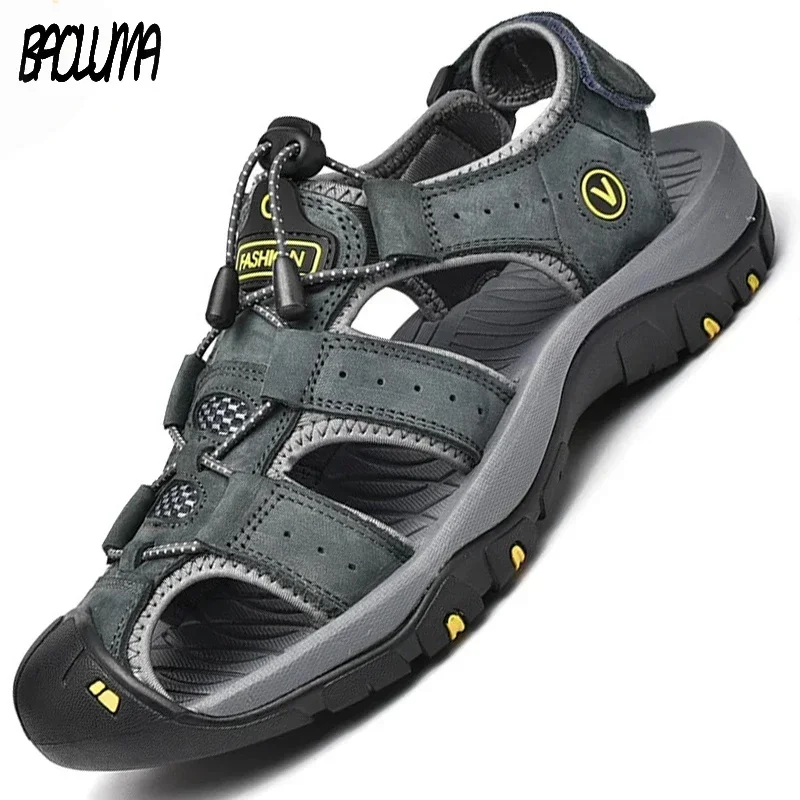 Classic Men's Sandals Summer Genuine Leather Sandals Breathable Men Cow Leather Shoes Men Soft Outdoor Roman