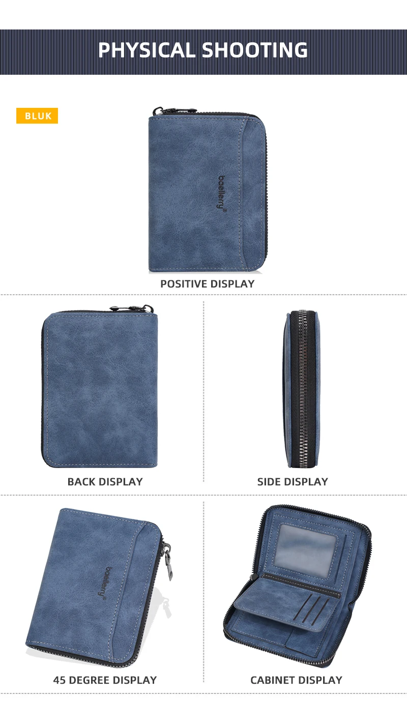 Hohe Qualität Neue Männer Brieftaschen Karte Halter Matt Zipper Männlichen Münze Brieftasche Einfache PU Karte Clips Große Kapazität Männer Geld Clips – Detail 7