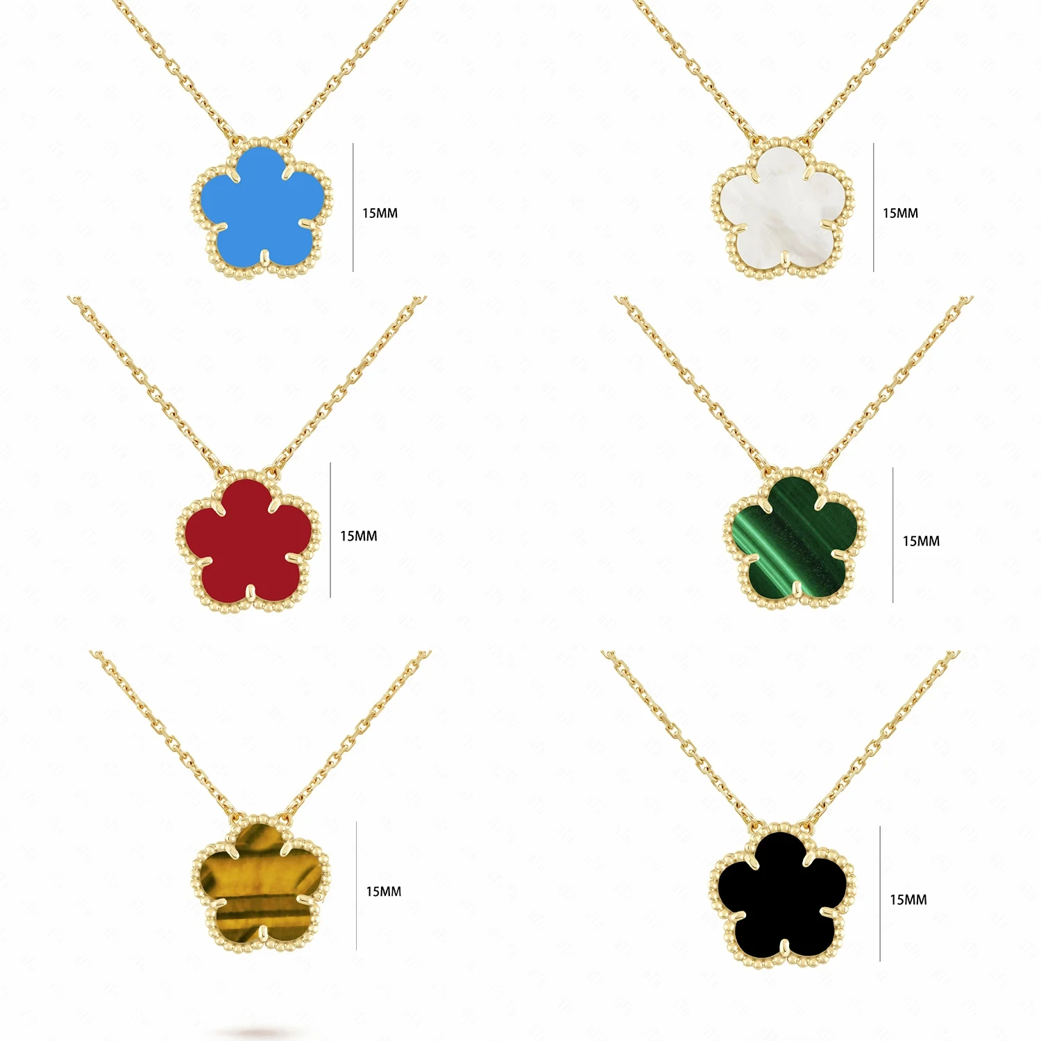 

15mm Hot Selling New Plant Five Leaf Flower Petal Pendant Necklace With 18K Gold Plating For Women Jewelry Temperament Clover