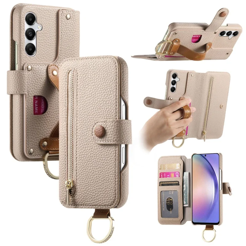 Deluxe Flip Leather Wallet Phone Case with Card Holder and Strap