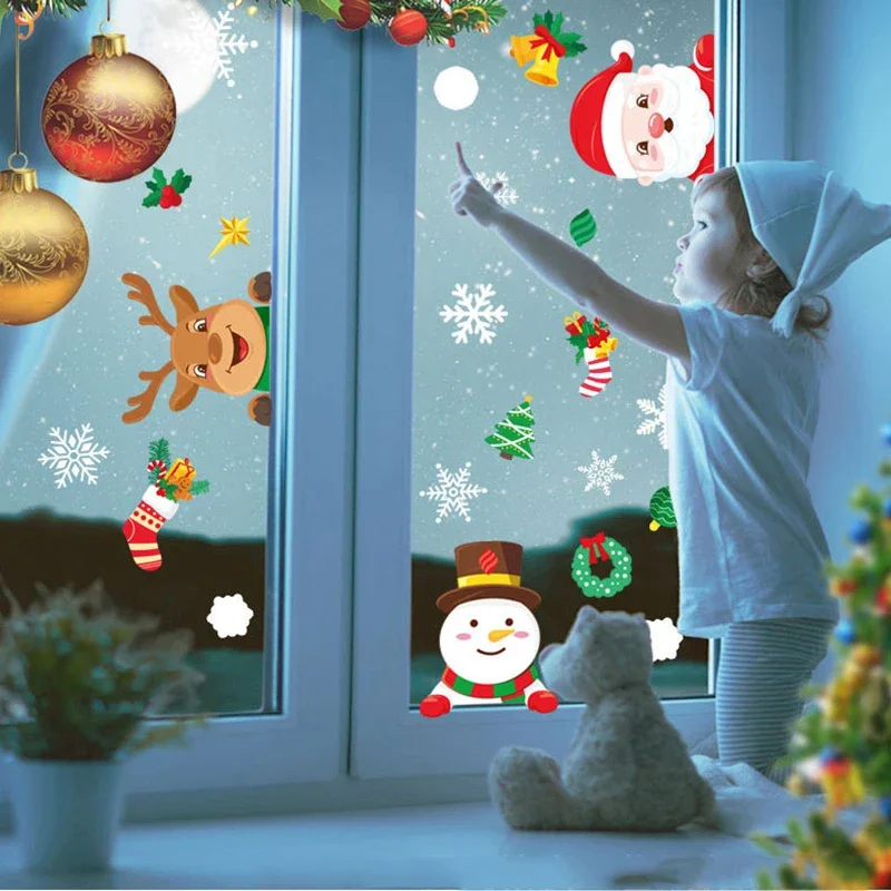 Christmas Window Stickers Bathroom Shadow Clings Xmas New Year's Eve Merry Christmas Kids Birthday Party Decorations Favors