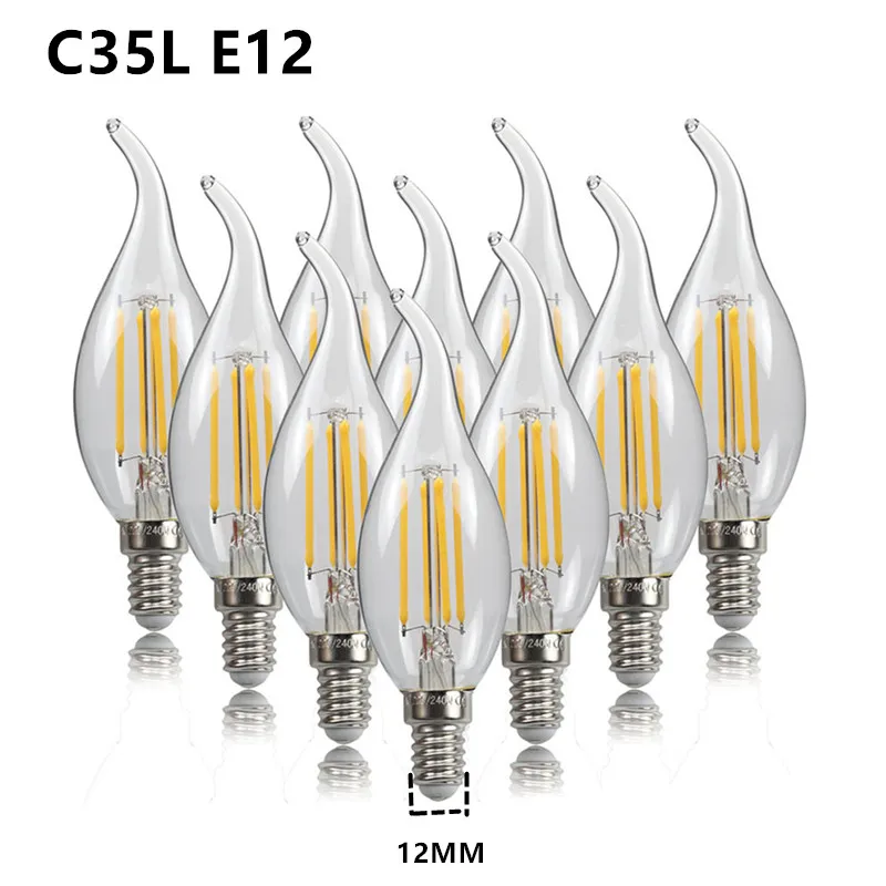 Retro Led Dimmable Candle light C35 Frosted E14 220V 110V 4W 6W Warm White 2700K Filament Bulbs Lamp For Chandelier Lighting