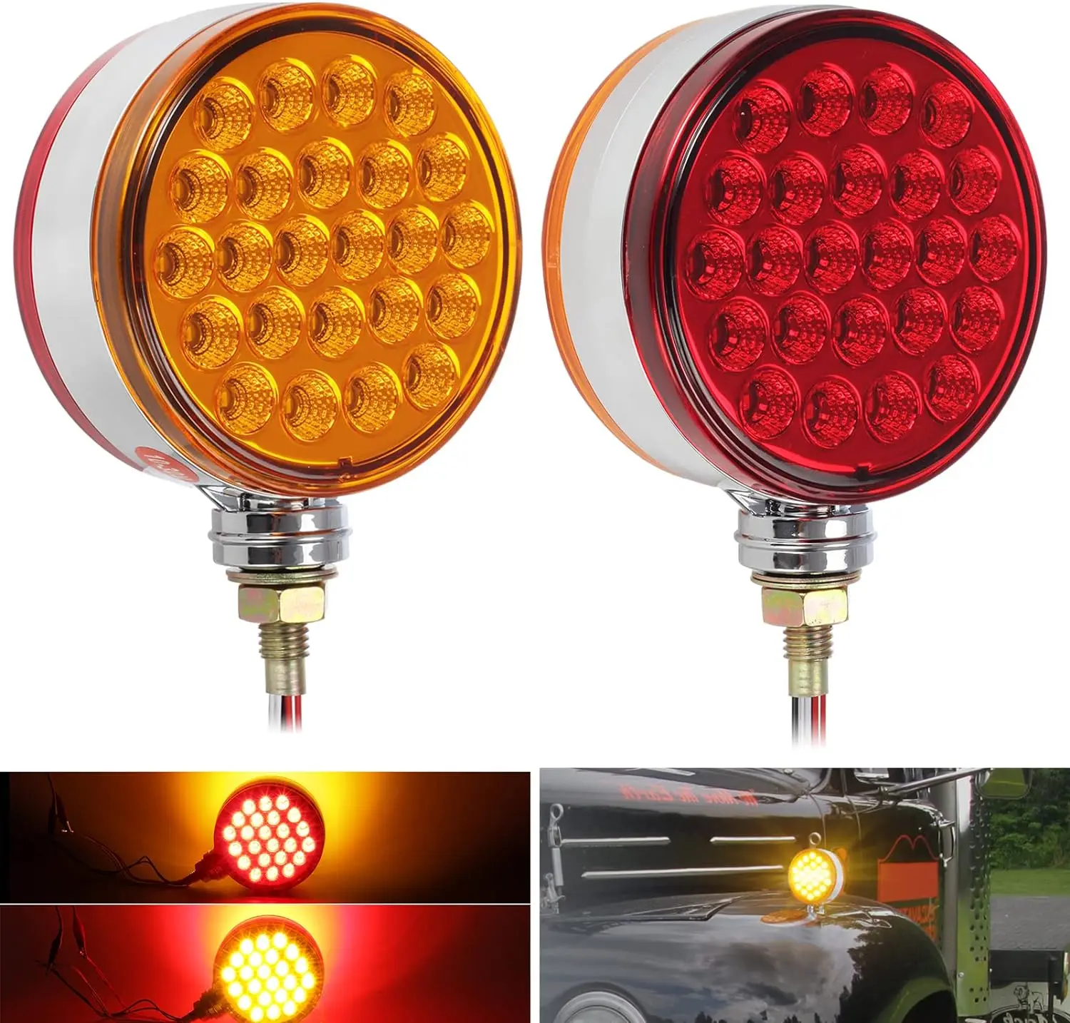 

2PCS 48 LED Turn Signal Marker Lights Amber Red Pedestal Fender Brake Turn Signal Light Round Double Face Warning Lamp