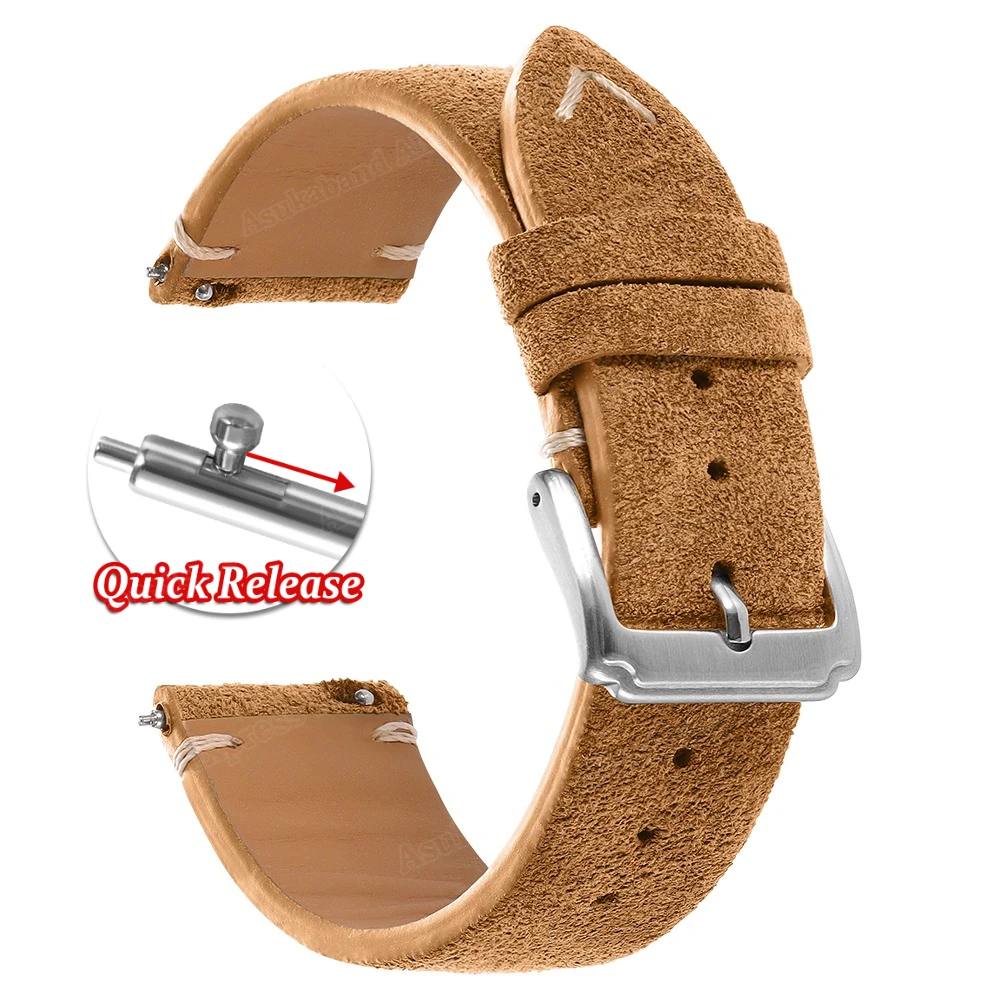 Luxurious Suede Quick Release Watch Bands, Soft Calfskin Strap