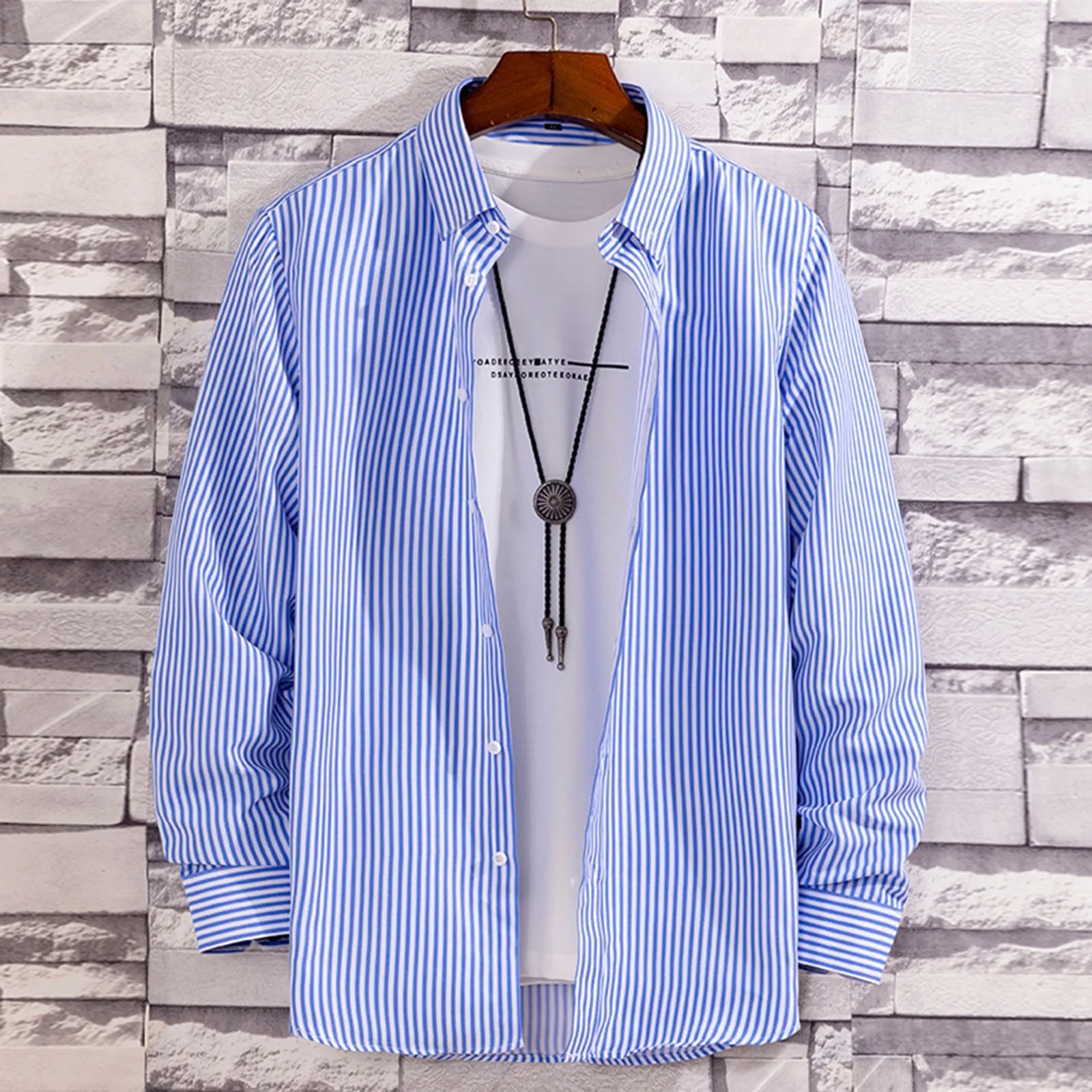 

Fashion Stripe Print Shirt Lapel Collar Shirts Long Sleeve Blouse Plaid Print Shirts For Men Button Camisas Blusas Outfits Tops