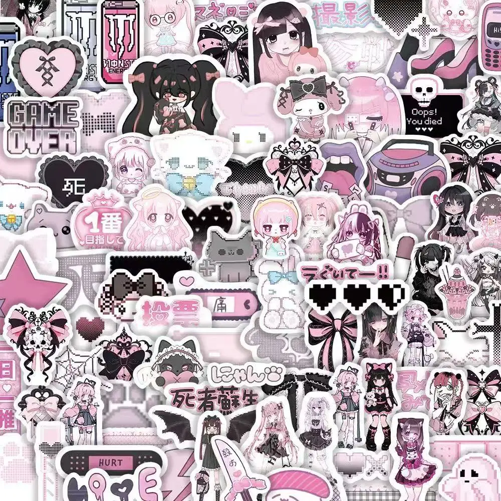 Gothic Lolita Sticker Set Japanese Gothic Anime Decals for Water Bottle Kawaii Aesthetic Stickers 100PCS