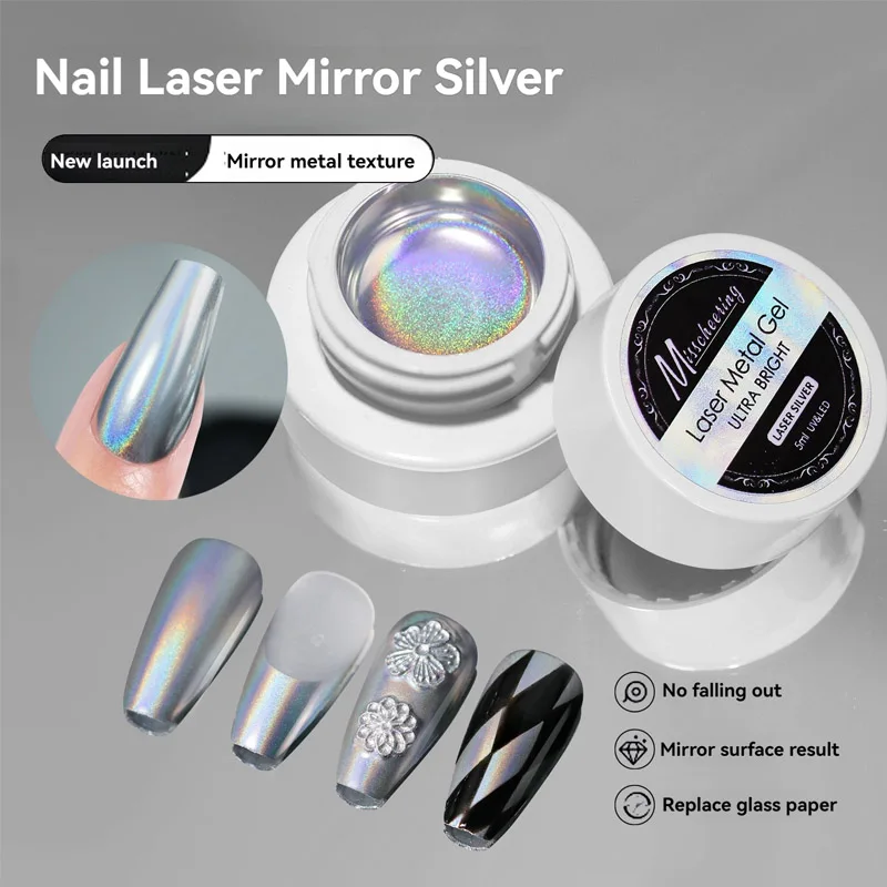 

5ml High Density Sparkle Laser Magic Mirror Silver Fine Metallic Gel Nail Art Painting Lining Hook Manicure UV Powder Polish