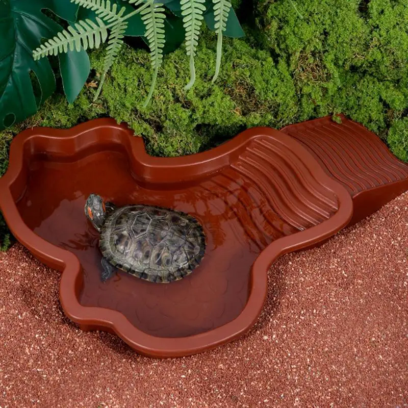 Reptile Bathing Tub Turtle Soaking Tub With Ladder Turtle Pool Landscape Fish Tank Decoration For Gecko Bearded Dragon