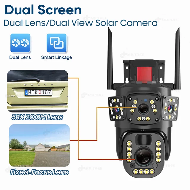 4K 8MP Dual Lens Solar Camera 4G/WIFI Outdoor 50X Zoom Color Night Vision Surveillance Security PTZ Motion Detect IP Cam Ubox - Image 2