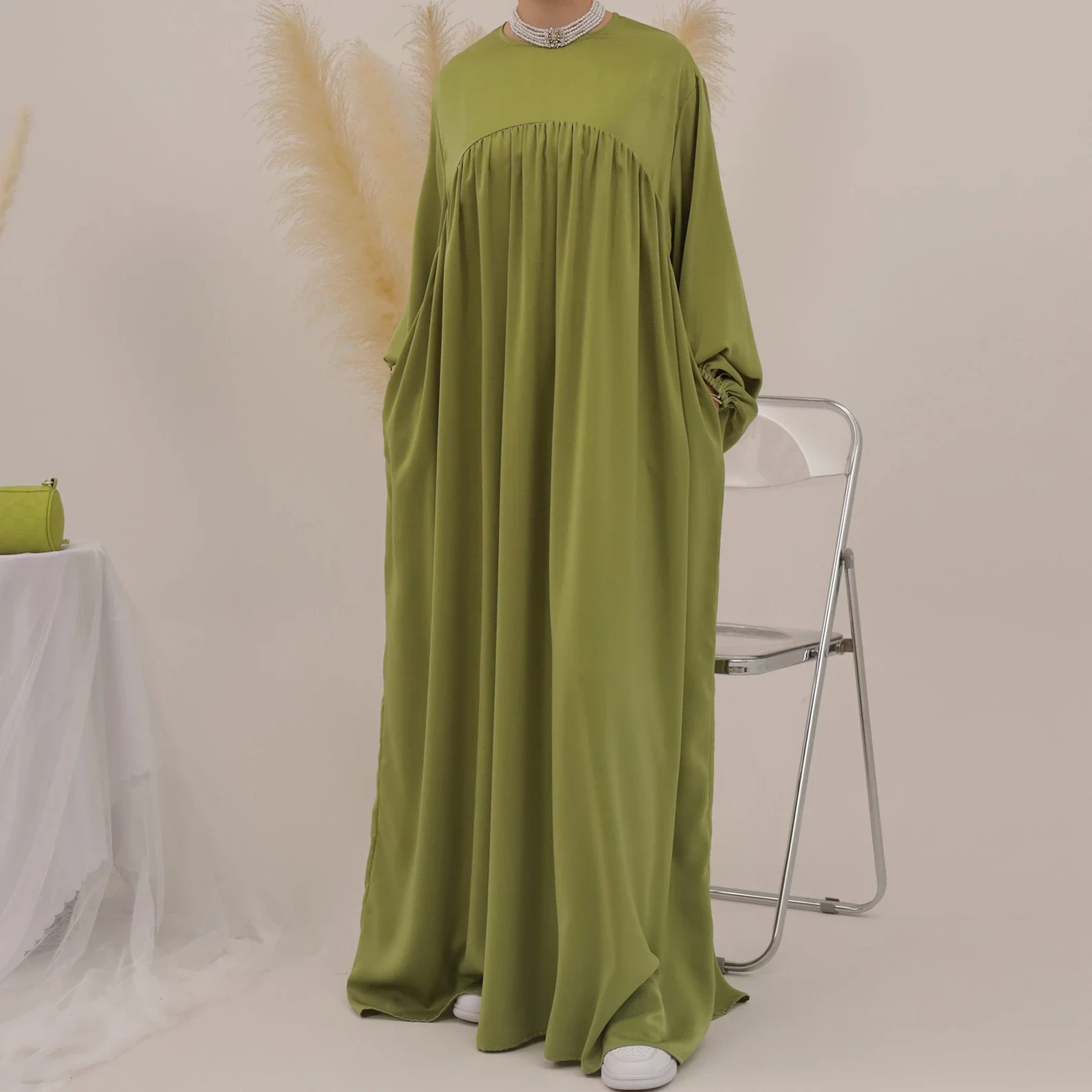 loose Abaya Muslim Long Dress Women Ramadan Eid Velvet Satin Balloon Sleeves Turkish African Dresses Dubai Islamic Modest Kaftan