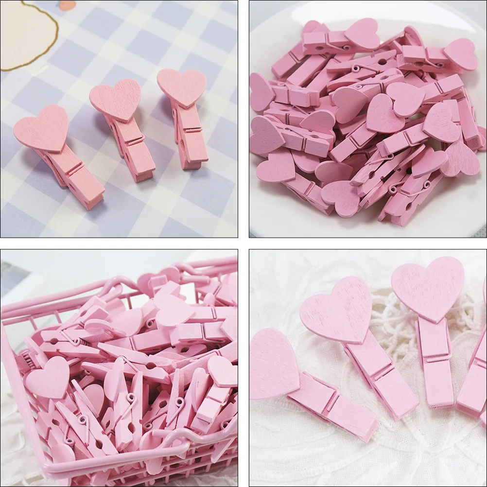 50 Pcs Heart Decoration Clip Office supplies Postcard Clips Wooden Christmas Tree Photo Clothespins Birch Snack Bag Mini