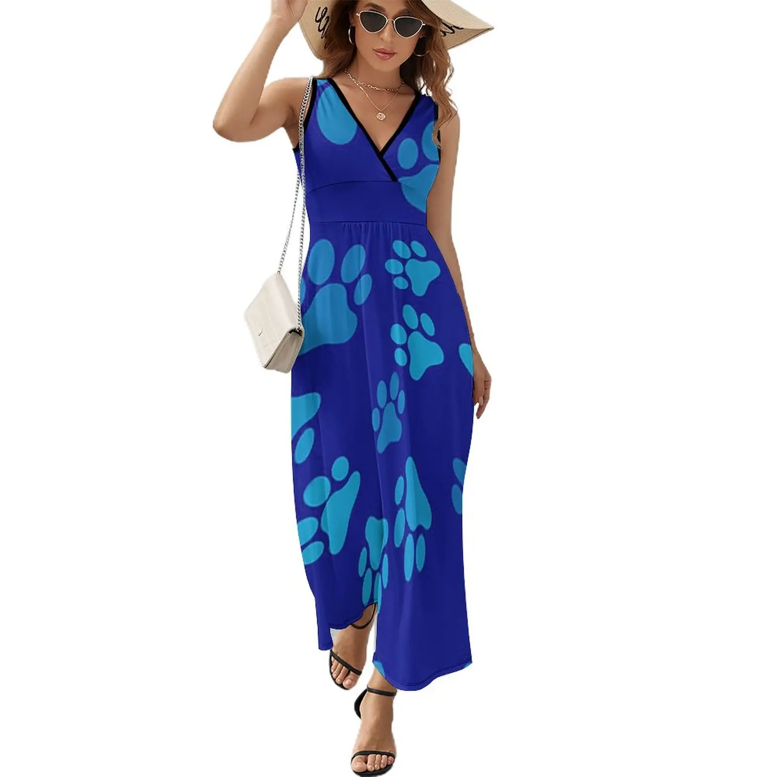 

Blue pattern with doodle dog Puppy paws Footprints Sleeveless Dress long sleeve dresses woman dress