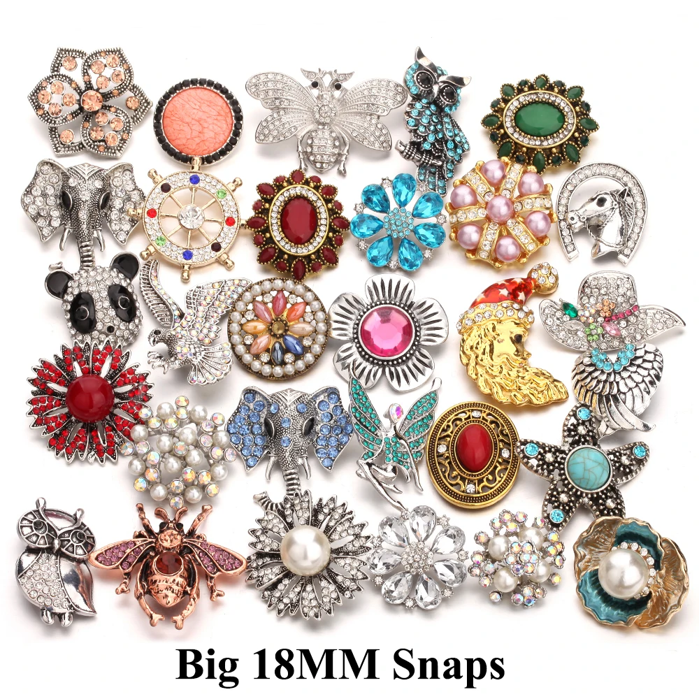 Snap Jewelry Mixed Color Rhinestone Flower Metal Snap Buttons Fit DIY Button Bracelet Necklace 6pcs/lot
