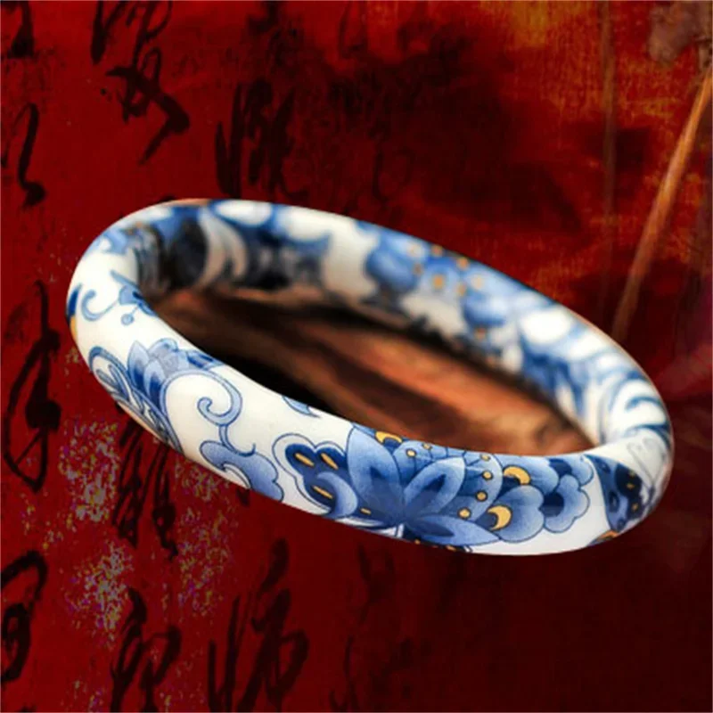 Chinesischer Damen-Armreif mit antikem, niedlichem blauem und weißem Porzellan-Muster, klassischer ethnischer Jingdezhen-Keramik-Handwerksschmuck – Detail 10