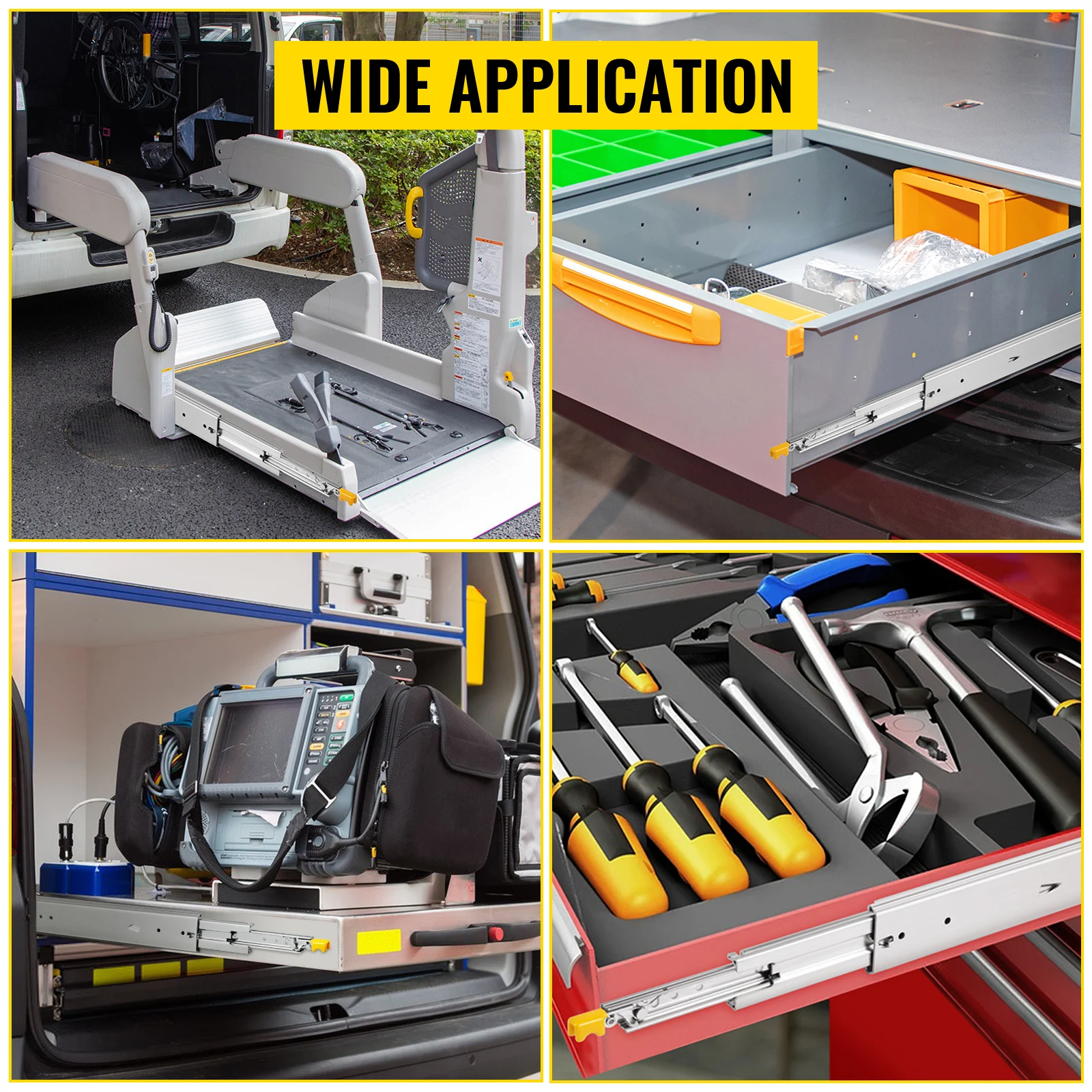 18"-60" Slides Bearing 500LBS Heavy Duty Drawer Slides 3-Fold Guide Rail Full Extension Ball 76mm Width