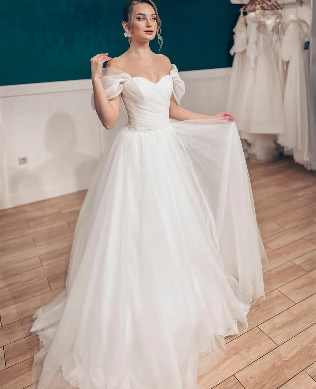 

ANGELSBRIDEP Элегантные Длинные свадебные платья а-силуэта, шнуровка сзади, пляжный стиль, с открытыми плечами, свадебные платья, халаты для невесты