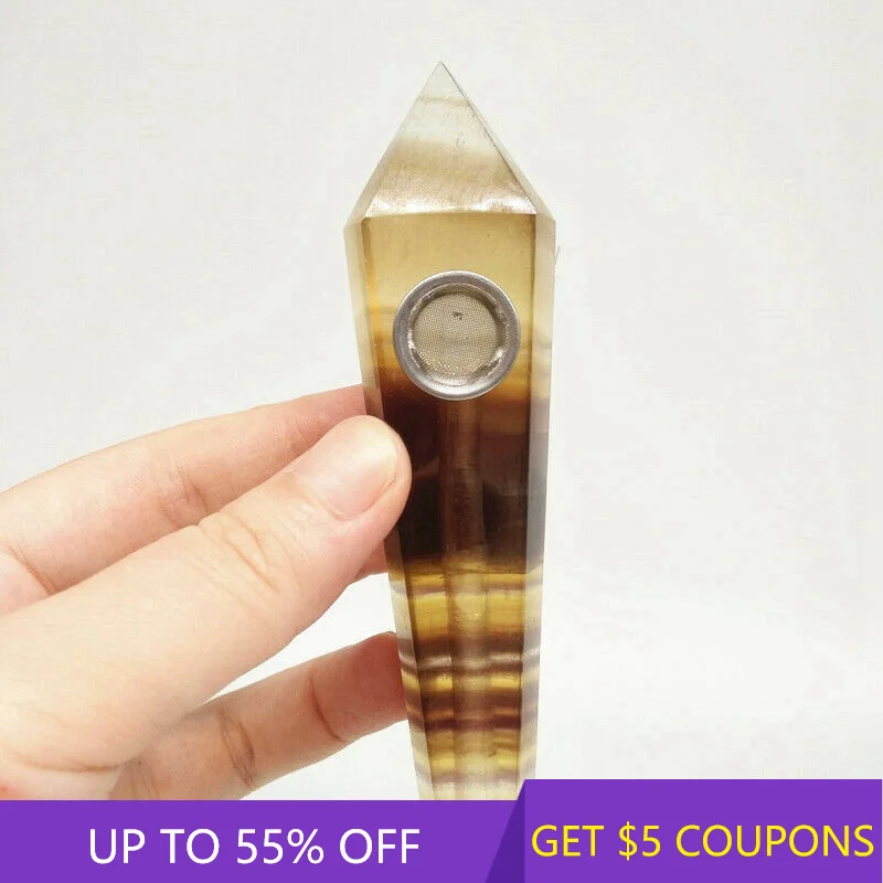 Natural Quartz Crystal Pipes Yellow fluorite obelisk Point end Pipes Healing1pc 