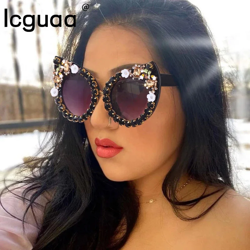 

Brand Designer Cat Eyes Diamond Sun Glasses Men Luxury Trendy Oversized Crystal Sunglasses Lentes De Sol Mujer