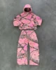 New Y2K Camouflage Pattern Hood Mens and Womens Hip Hop Retro Pink Street Clothing Pullover Punk Casual Camouflage Two Piece Set 2