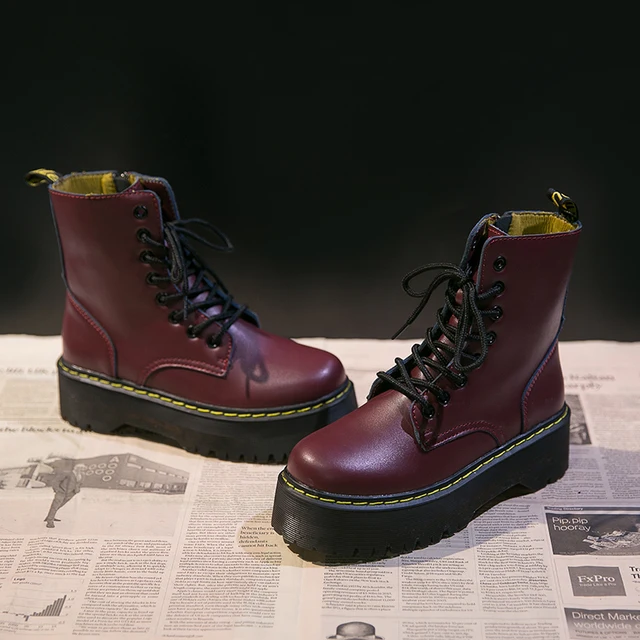 New Women Motorcycle Boots Casual Shoes Woman Leather Minimalist Classic Punk Female Goth Shoes Platform Boots Women Botas Mujer 6