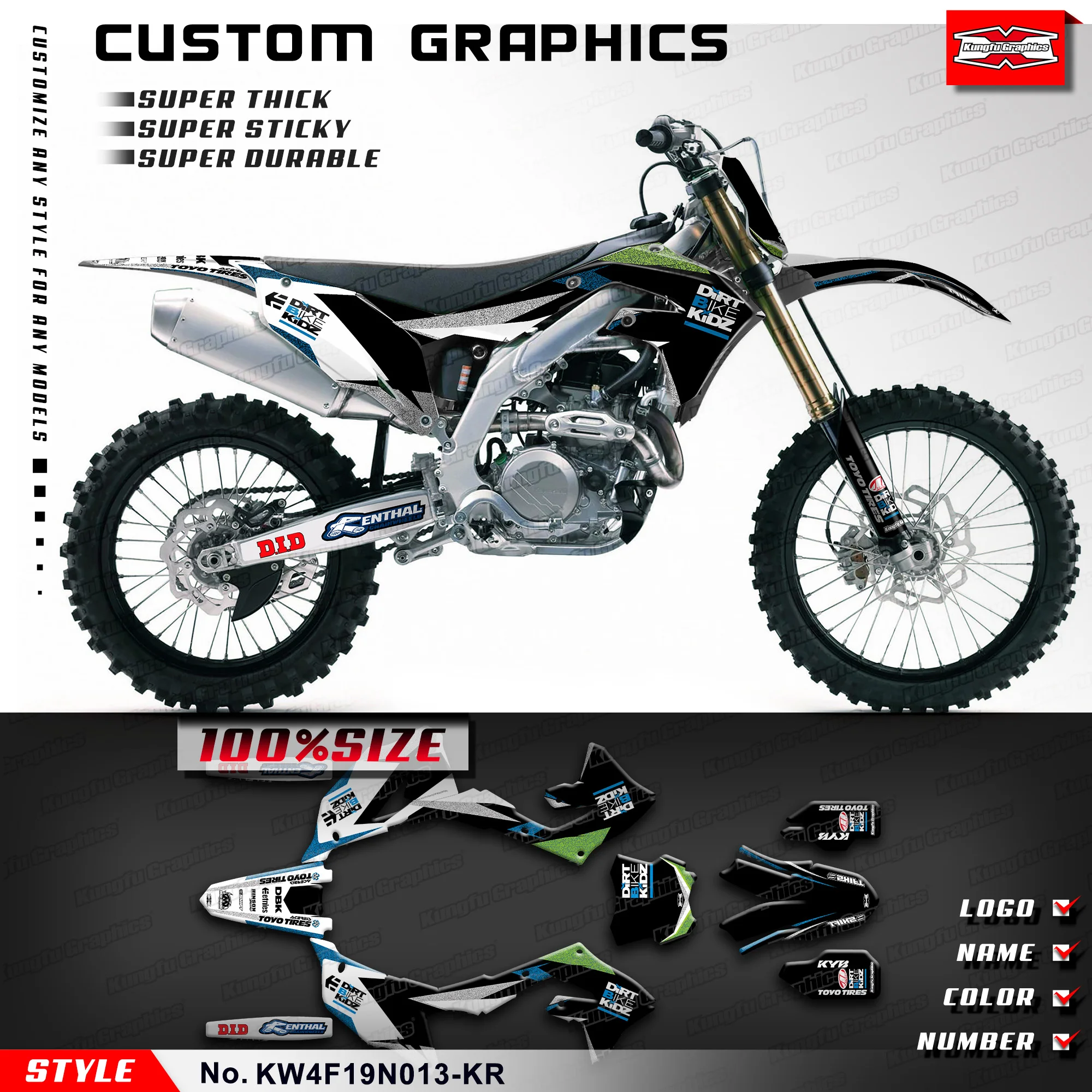 

KUNGFU, графические наклейки, виниловые наклейки для Kawasaki KX450F KX250F KXF450 KX250X 2019 2020 2021 2022, технические характеристики