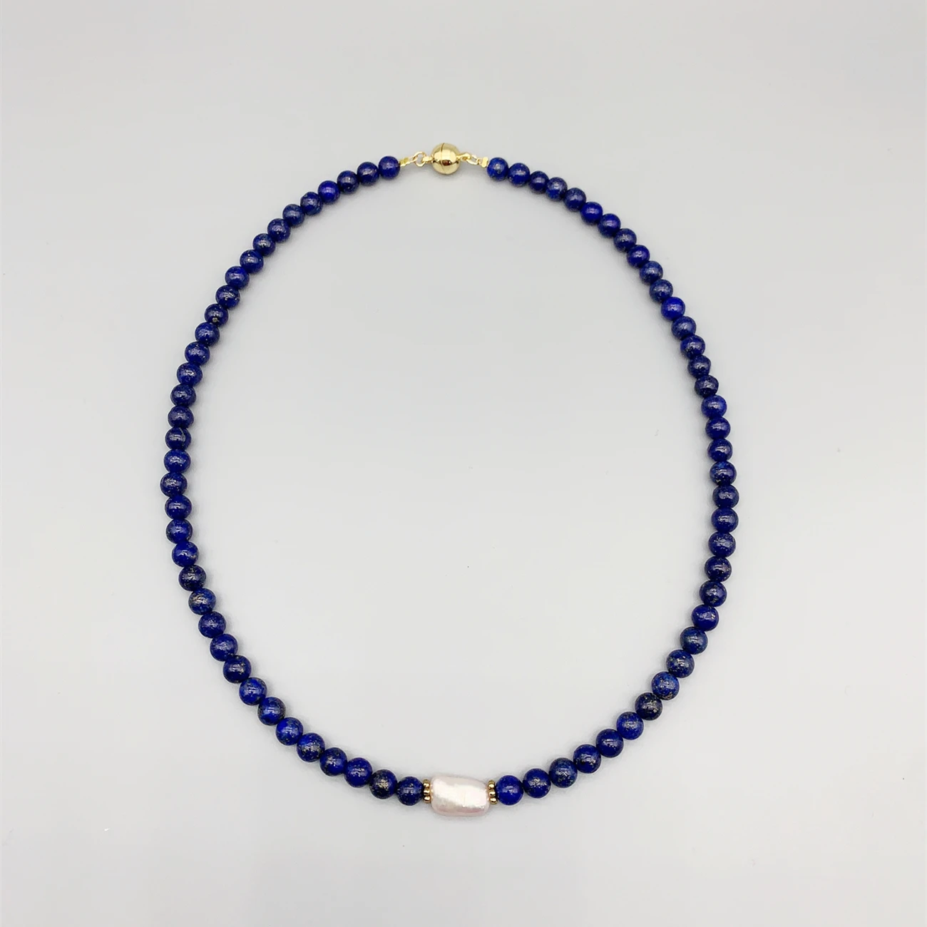 

FoLisaUnique Casual Style 6mm Blue Lapis Necklace For Women Pink Stick Baroque Pearl Jewelry 46cm