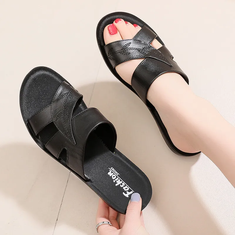 Leather Sandals For Women 2025 Women's Flat Sandals Shoes Open
