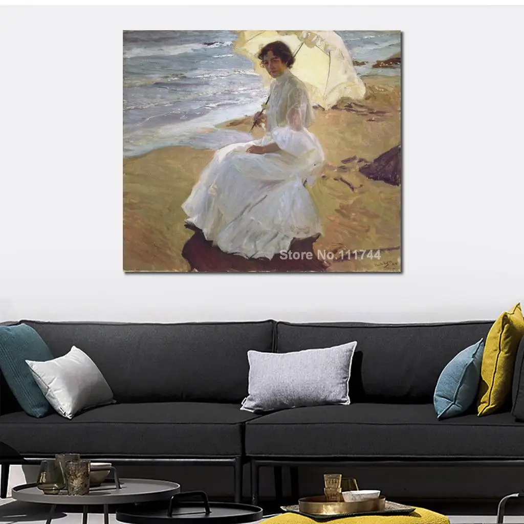 

Modern Impressionist Painting Clotilde at The Beach Joaquin Sorolla Y Bastida Art for Sale Handmade High Quality