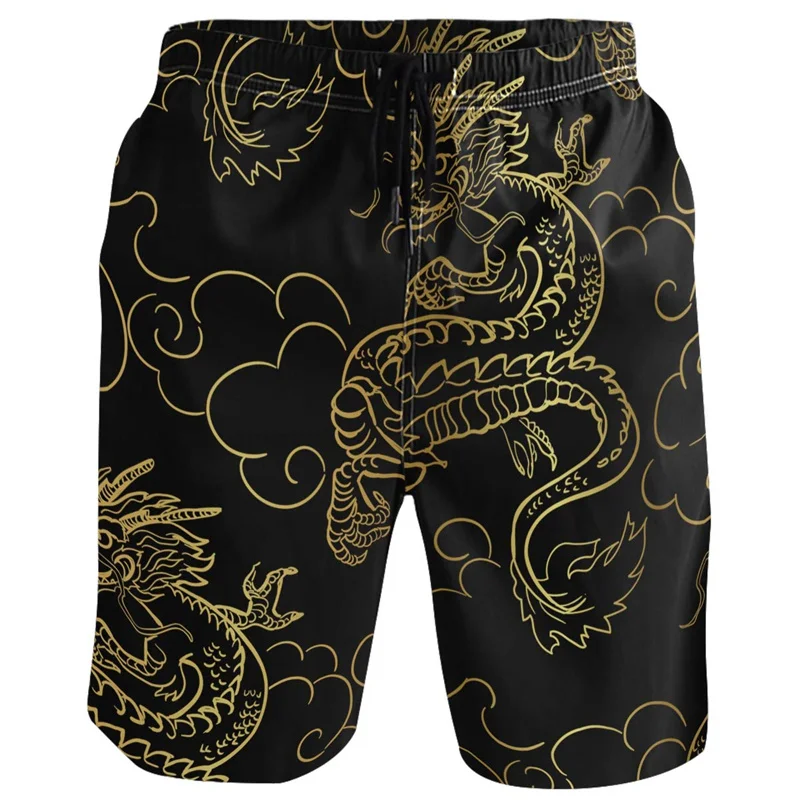 Vintage Chinese Carp Dragon 3d Printed Beach Shorts Street Short Pants Men Summer Loose Swim Trunks Quick Dry Board Shorts 3