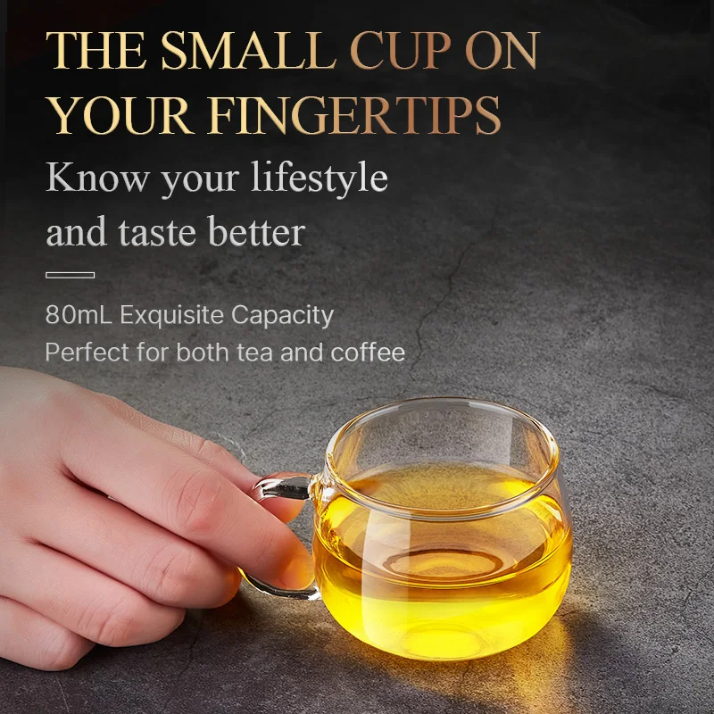 KAMJOVE Glass Tea Cup Thickened Handle High Borosilicate Heat Resistant Glass Cup Household Coffee Cup, Tea K-105 4-Cup Pack