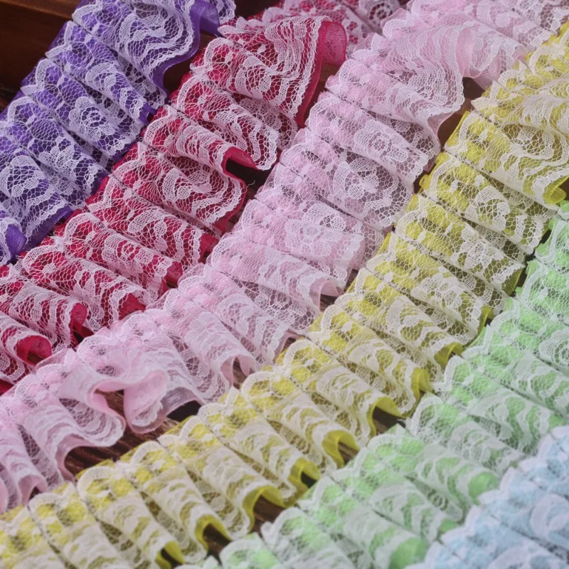 44 Yards Pleated Organza Lace Trim Ribbon 4cm Wide Clothes Fabric Embroidered Sewing Craft Wedding Dress Party Decoration