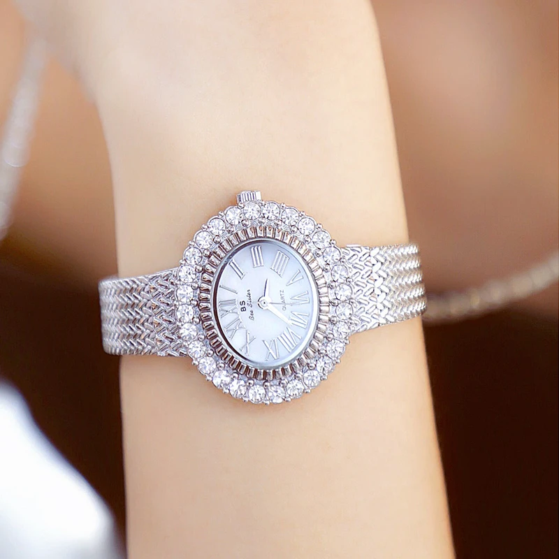 Women's Watch BS bee sister Luxury Brand Ladies Watches Gold & Silver Mesh Belt Waterproof Rhinestone Women Watch Free Shipping