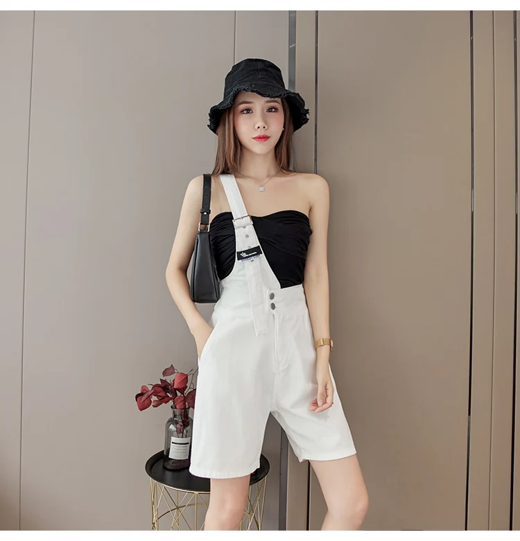 bape shorts Single Strap Design Overalls Korean Teenage Fashion Trends Sexy Denim Clothing Womens White Jeans Booty Shorts Daily Streetwear athletic shorts