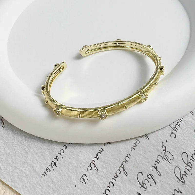Luxurious Sparkling Diamond Gemstone Brushed Bracelet