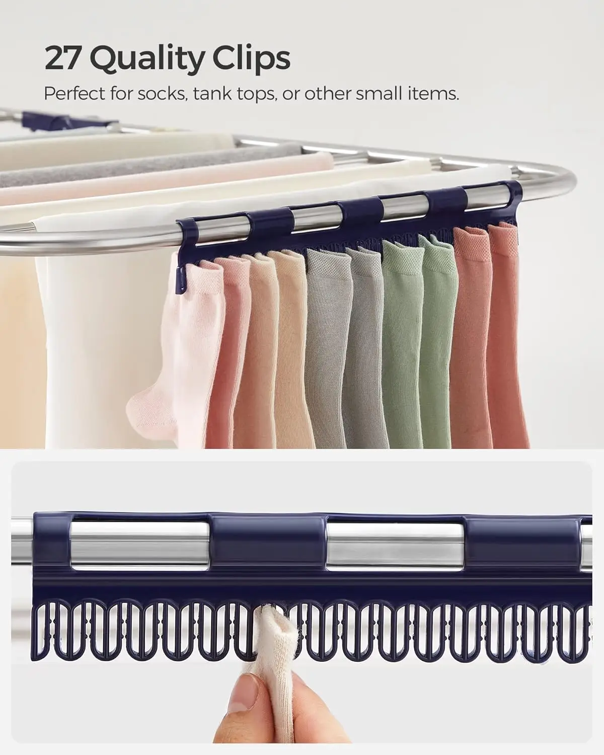 Clothes Drying Rack, Foldable 2-Level Laundry Drying Rack, Free-Standing Laundry Airer, with Height-Adjustable Wings, 33 Drying