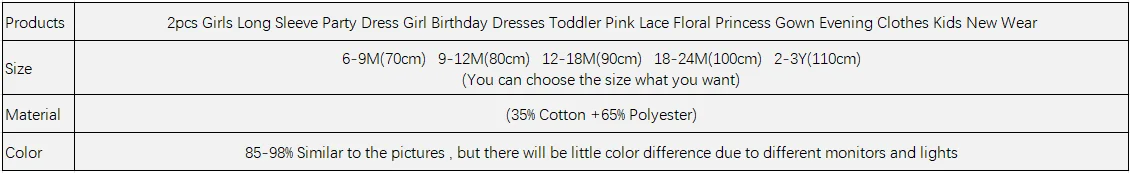 2 stücke Mädchen Langarm Party Kleid Mädchen Geburtstag Kleider Kleinkind Rosa Spitze Floral Prinzessin Kleid Abend Kleidung Kinder Neue tragen – Detail 1