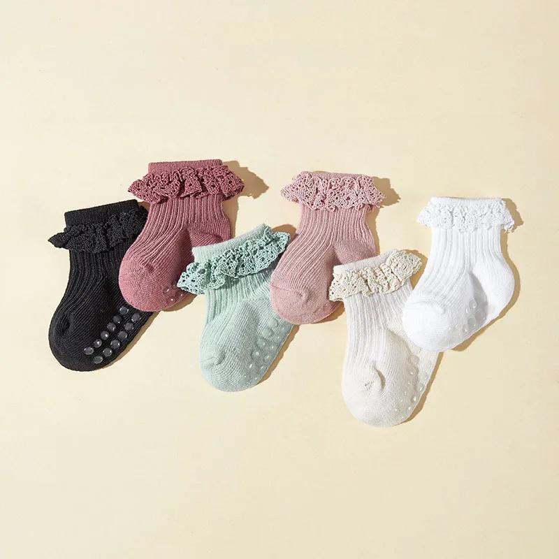 6 Pairs a Lot MILANCEL New Autumn Baby Floor Socks Toddler Cute Lace In Tube Socks Infant Girls 6 Colors Walking Socks 3