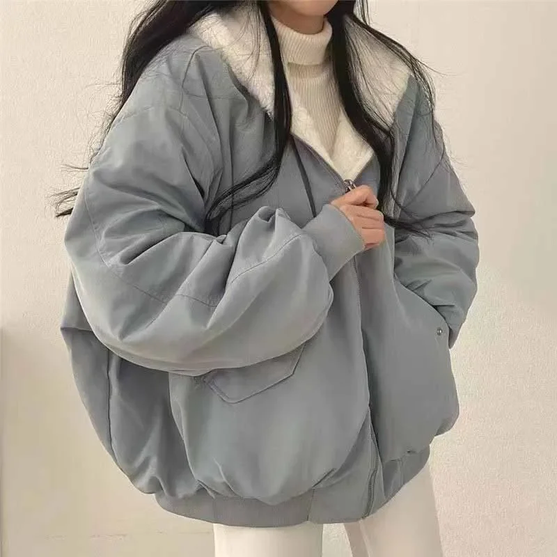 Smvp Winter Thicken Warm Parkas Women Fashion Double Sided Hooded Fleece Coat Ladies Korean Loose Long Sleeve Zip Up Jackets 5